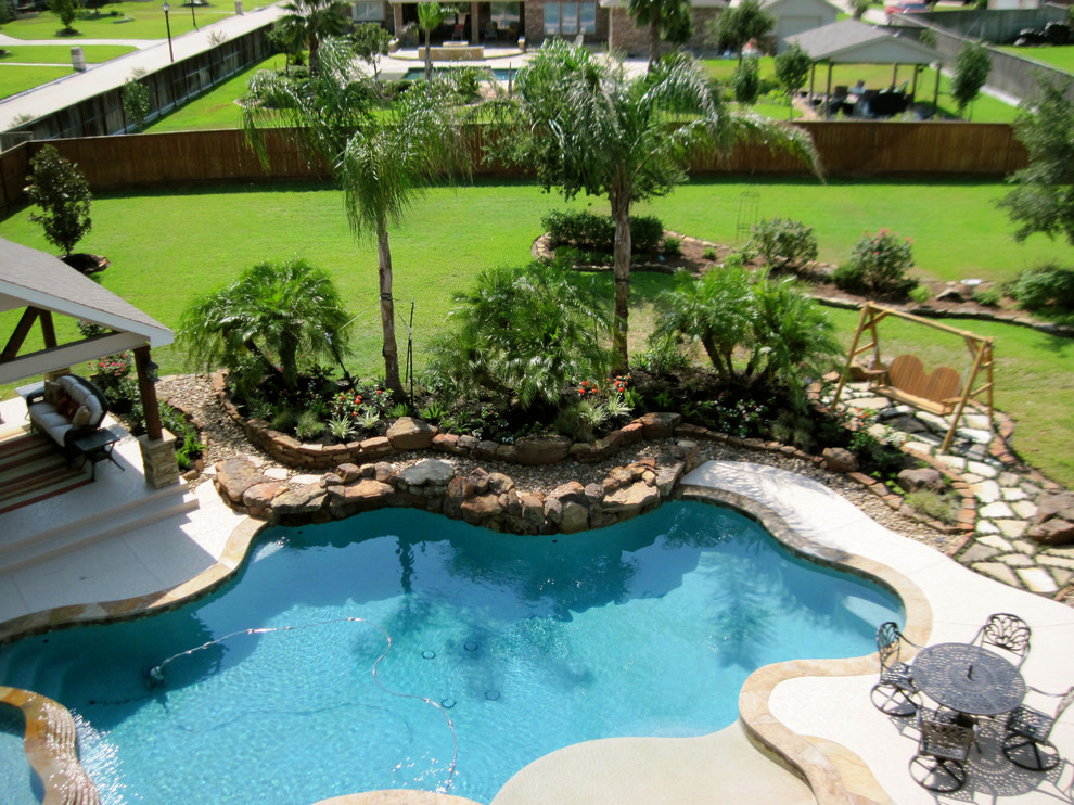Backyard pool landscape - Tropical - Landscape - Houston ...