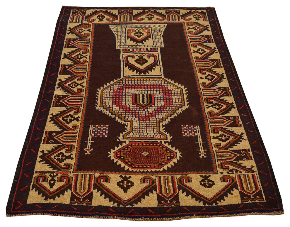 Oriental Rug, Tribal Design Old Afghan Baluch 3'X5', Hand-Knotted Rug