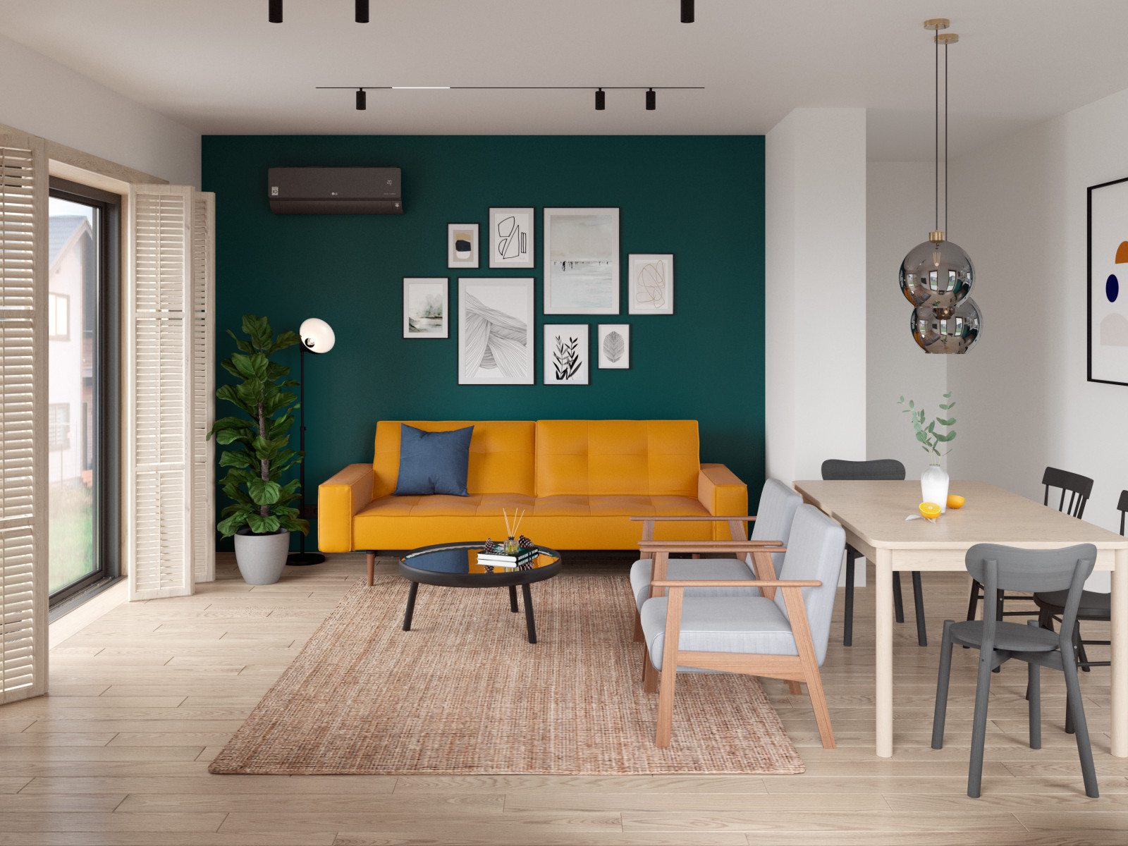 Апельсиновый диван в современном интерьере