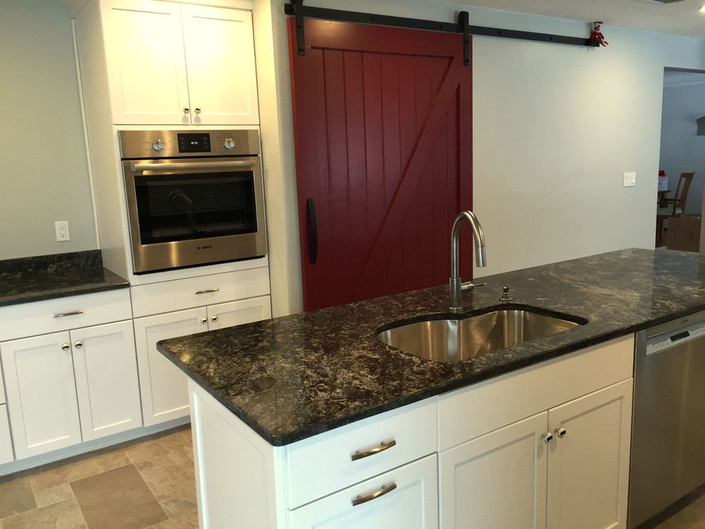 Example of a transitional kitchen design in Boston