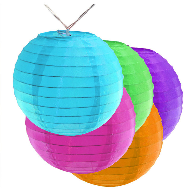 Battery Operated String Light With 6" Nylon Lanterns, Set of 10, Multi Color
