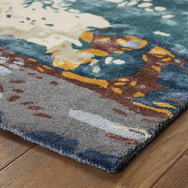 Galen Organic Abstract Blue/ Grey Area Rug, 3'6"x5'6" Contemporary