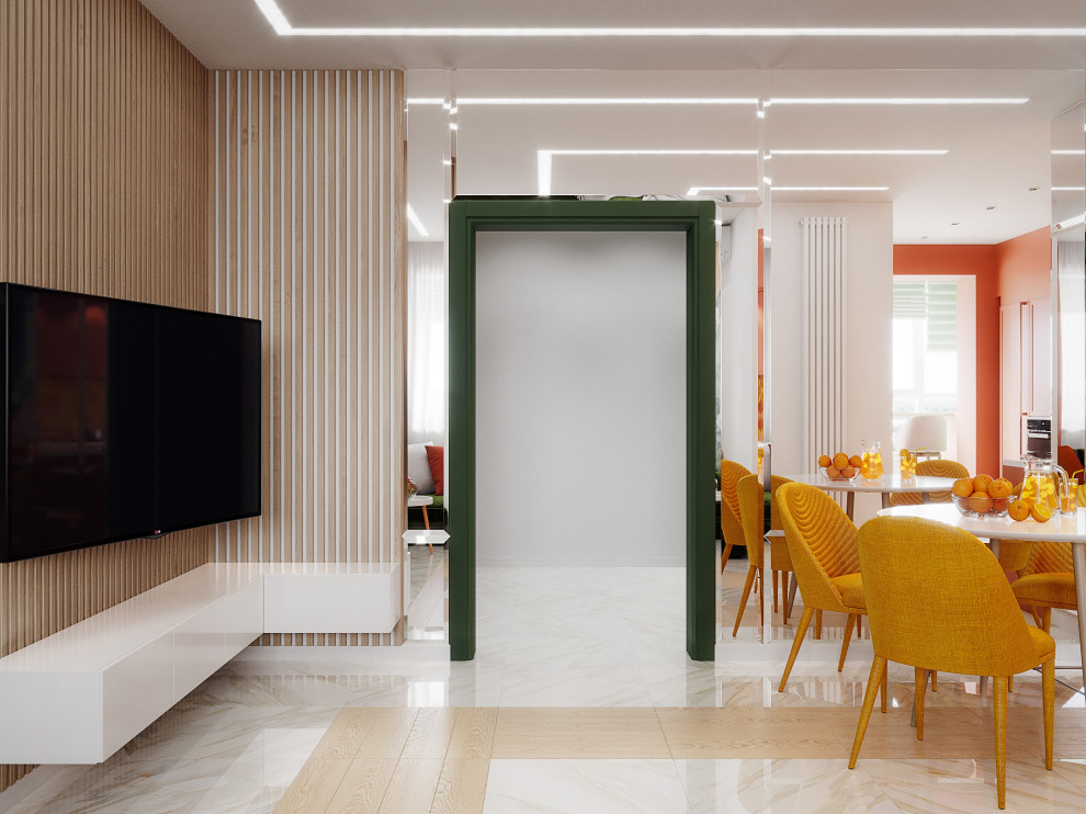 Гостиная кухня в сочных цветах