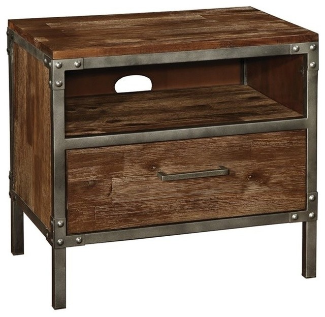 Coaster Arcadia Nightstand, Weathered Acacia Industrial Nightstands