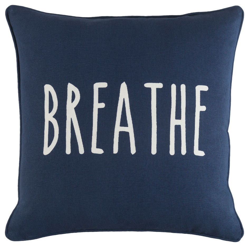 Transitional Cotton Navy and White Accent Pillow, 18  x18