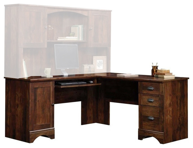 Sauder Harbor View Corner Computer Desk With Hutch In Curado Cherry