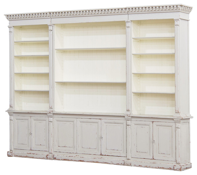  Country Distressed Grey Large Display Bookcase traditional-bookcases