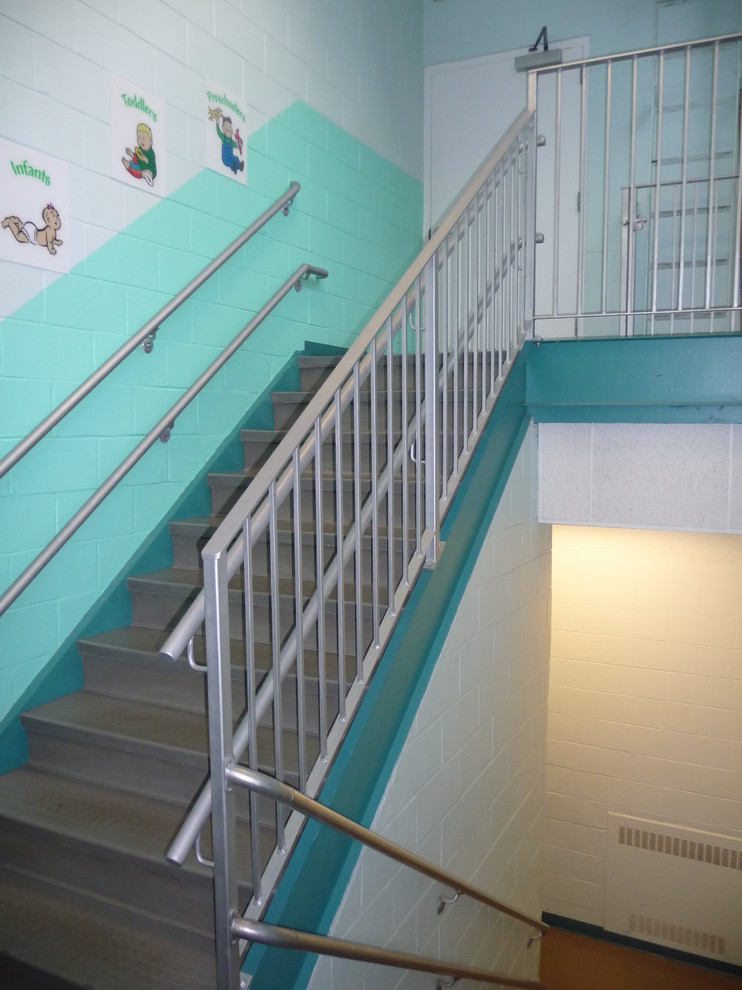 Straight metal railing staircase photo