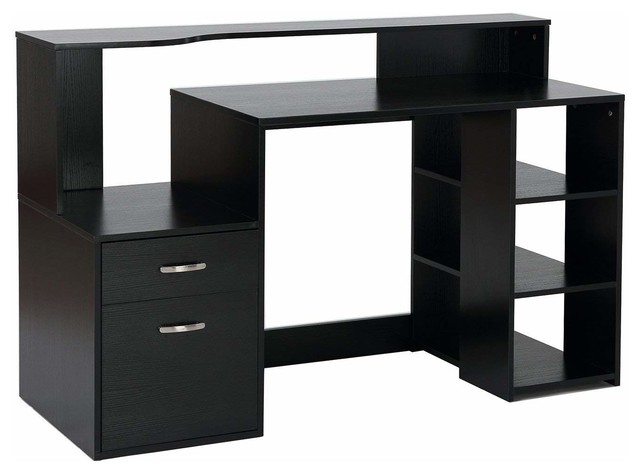 Homcom 55 Multi Shelf Modern Home Office Desk With Shelves