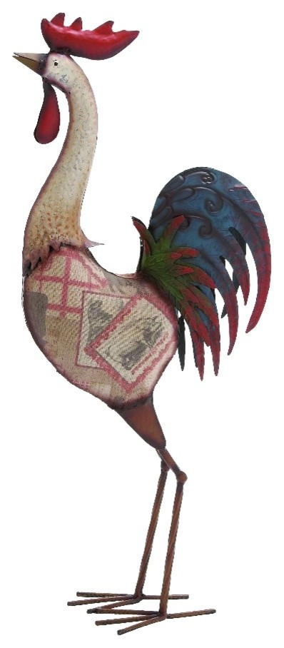 Colorful Metal Rooster Statue Picture Home Kitchen Accent Decor