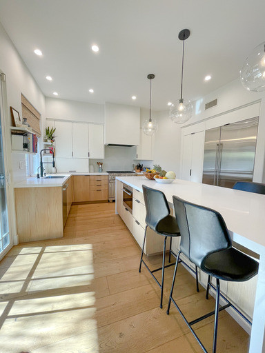 White Oak Flooring & Cabinets, Kitchen Island, Countertops, Backsplash & Applian