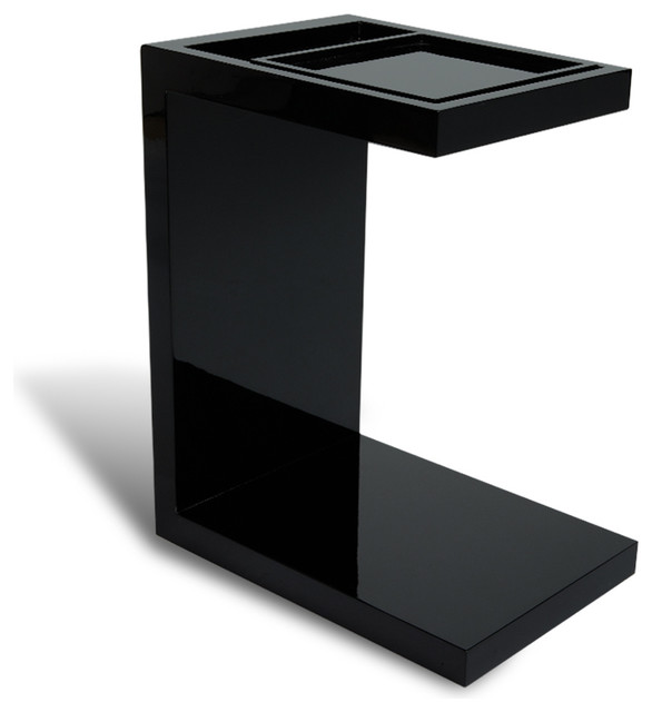 Black Monk Gloss End Table With Sliding Tray