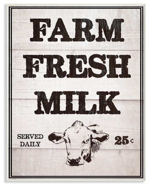 'Farm Fresh Milk Vintage Sign', Wall Plaque, 10"x0.5"x15"