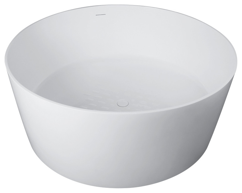 Freestanding solid surface glossy bathtub, overflow, popup drain