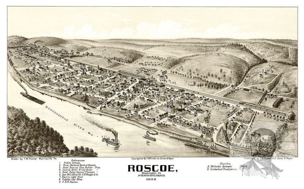 Old Map of Roscoe Pennsylvania 1902, Vintage Map Art Print, 12"x18