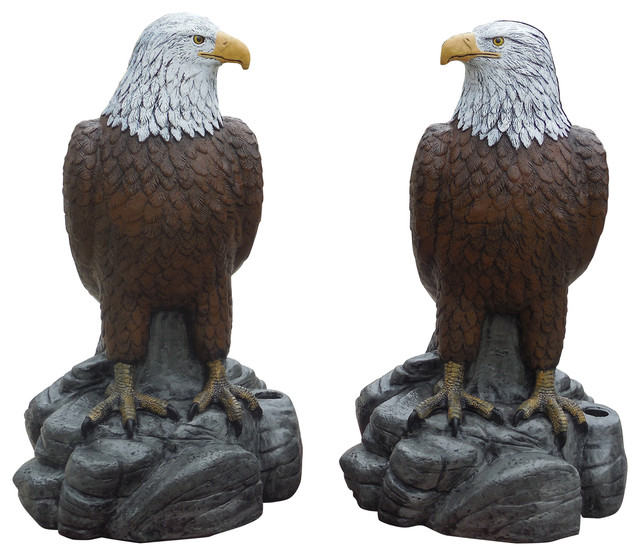 Majestic Eagles, Pair of Concrete Statues, Detail Painted