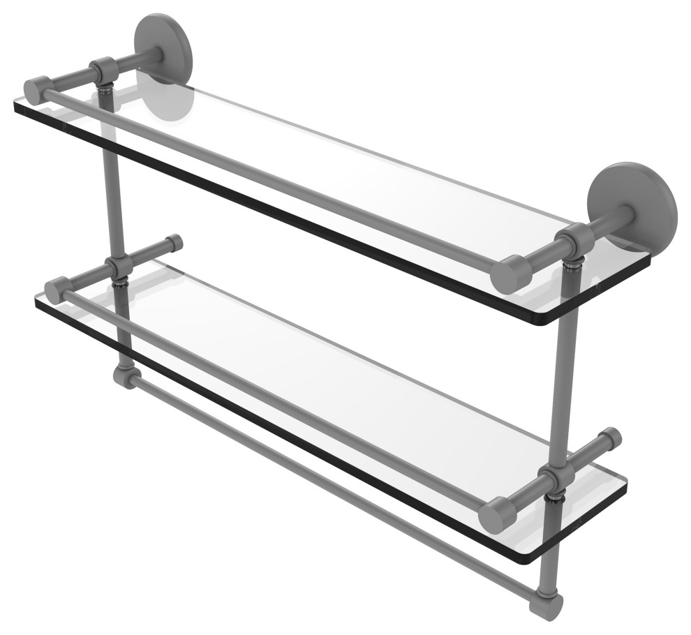 22" Gallery Double Glass Shelf with Towel Bar, Matte Gray