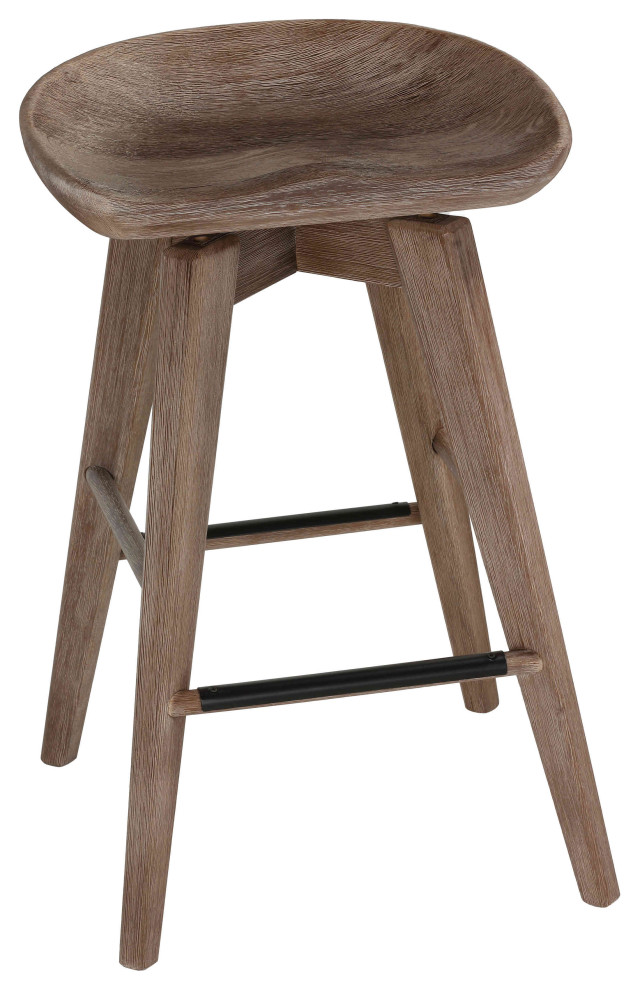 Tiwi Backless Swivel Counterstool, Solid Wood, 24" Gray Whitewash
