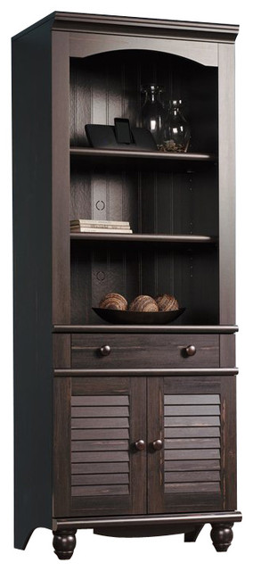 Sauder Harbor View Bookcase With Doors In Antiqued Paint
