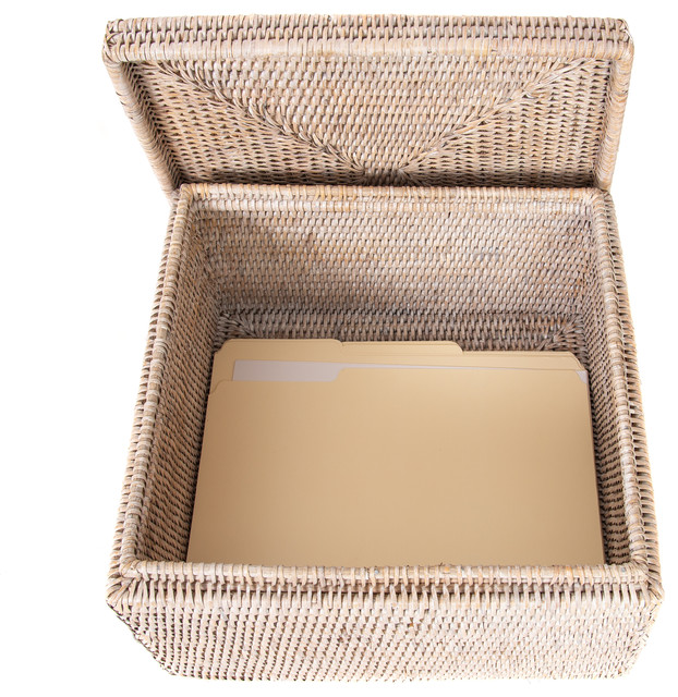 Artifacts Rattan™  Storage Box With Lid, Letter File, White Wash
