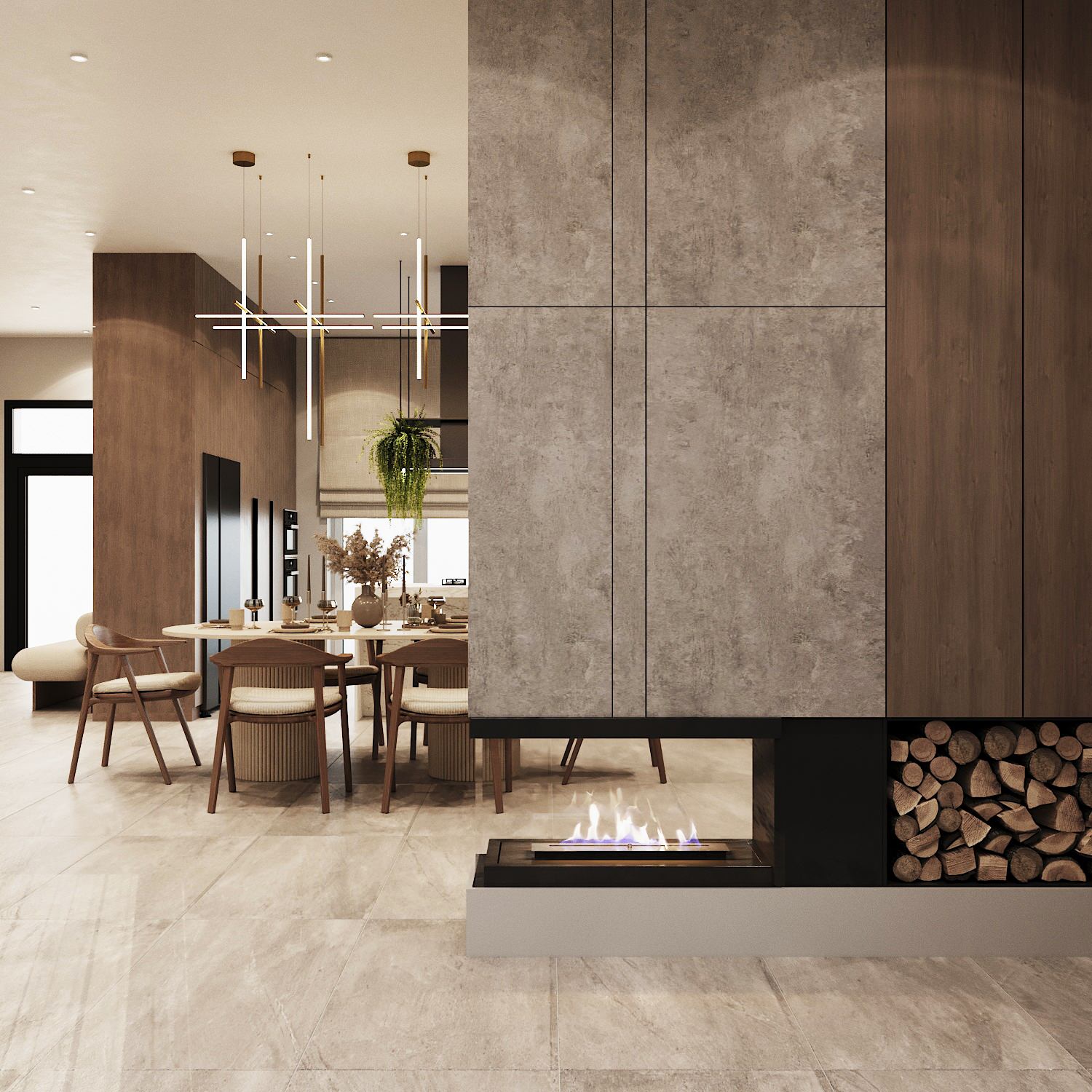 Зона кухни (искусственный камин)