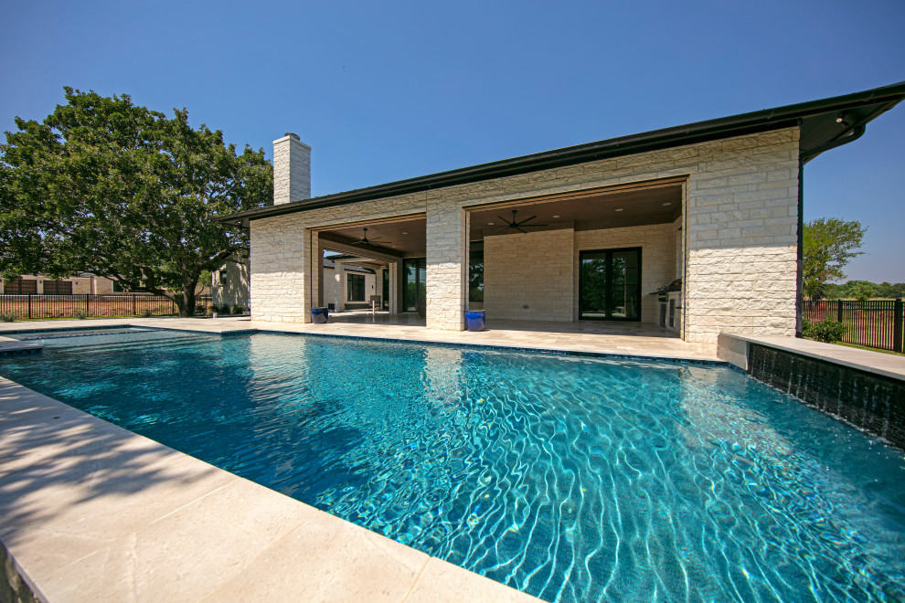 Hot tub - large transitional backyard rectangular lap hot tub idea in Dallas
