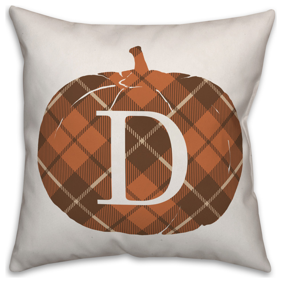 Plaid Pumpkin Monogram D 18x18 Spun Poly Pillow