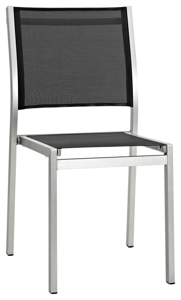 Modern Contemporary Urban Outdoor Patio Dining Side Chair, Black, Aluminum Contemporary