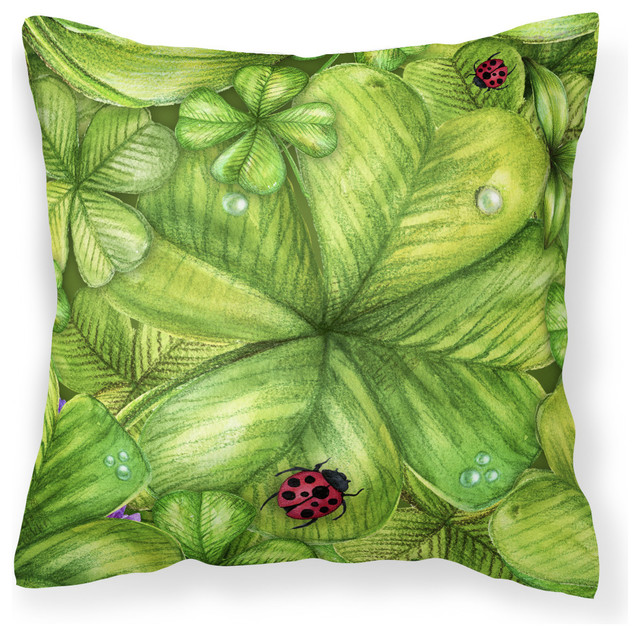 Shamrocks and Lady Bugs Fabric Decorative Pillow Contemporary