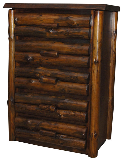 Rustic Pine Log 5 Drawer Dresser Chest Michael S Cherry Stain