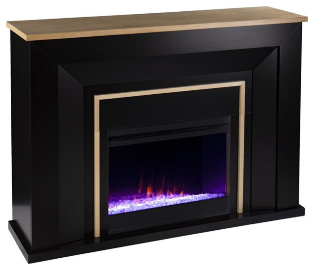 Bowery Hill Traditional Wood Color Changing Fireplace in Black