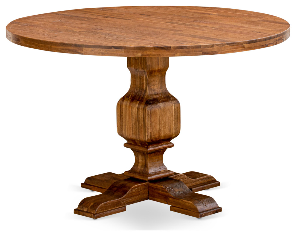 Irving Dining Table, Rustic Rubberwood Table In Distressed Jacobean