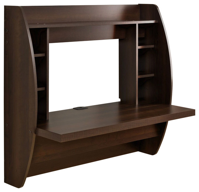 Wall Mount Space Saving Modern Laptop Computer Desk In Espresso