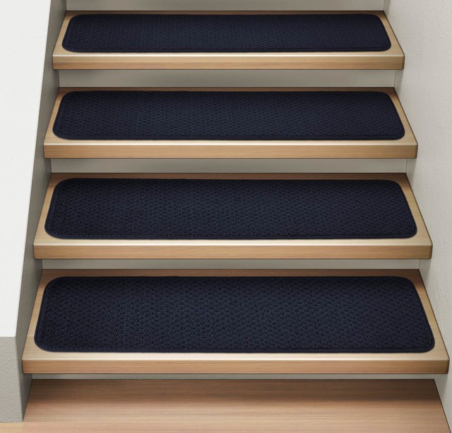 Attachable Carpet Stair Treads, Navy Blue, Set of 15, 8"x23.5"