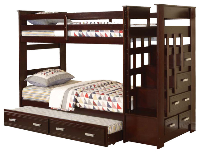 Allentown Espresso Wood Twin Twin Bunk Bed With Storage 