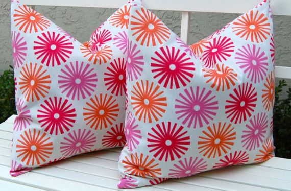 Pink and Orange Pinwheels Throw Pillow Covers by Festive Home Decor