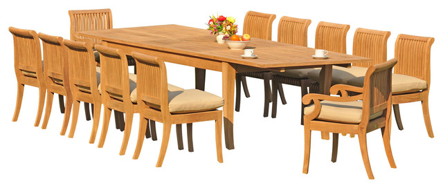 13-Piece Outdoor Teak Dining Set, 122" X-Large Rectangle ...