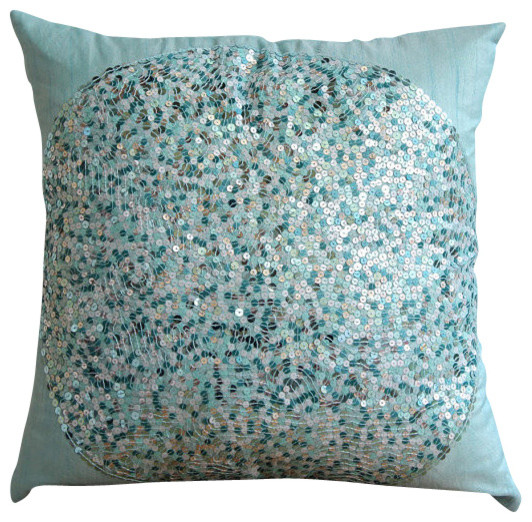 Sequins Blue Accent Pillows, Art Silk 12"x12" Pillows Cover, Blue Eye Sparkle