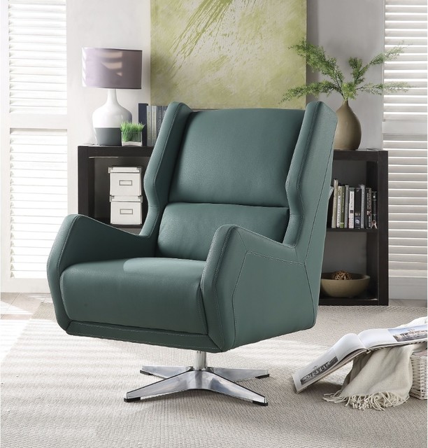 Faux Leather Upholstered Swivel Accent Chair with Metal Base, Green