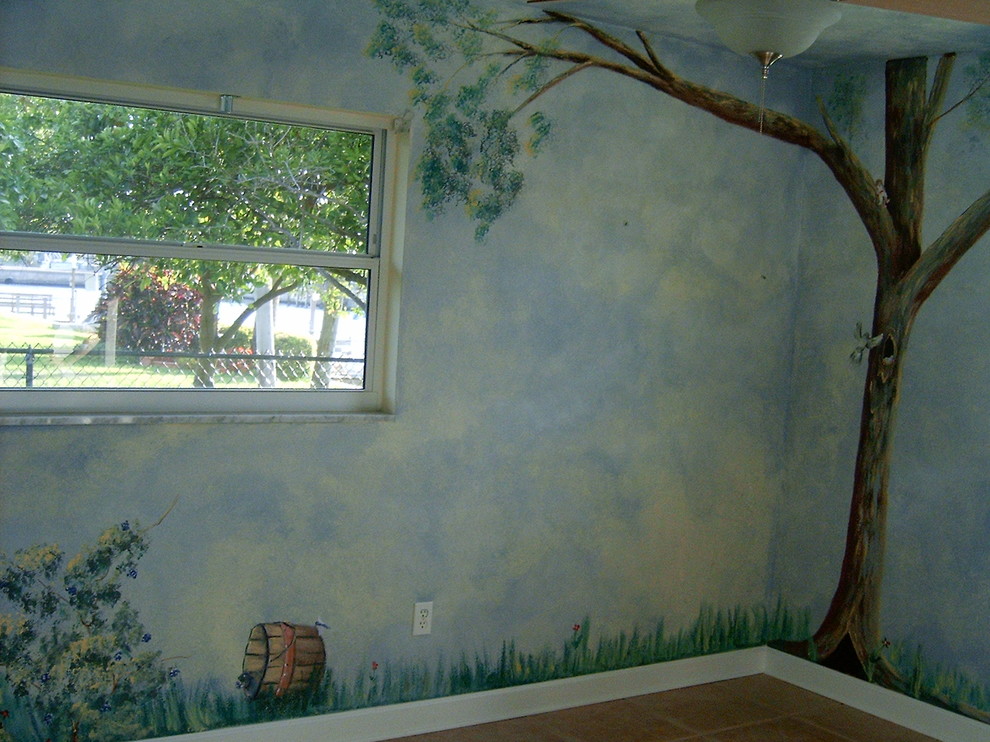 Mid-sized traditional gender-neutral kids' room in Tampa with multi-coloured walls.
