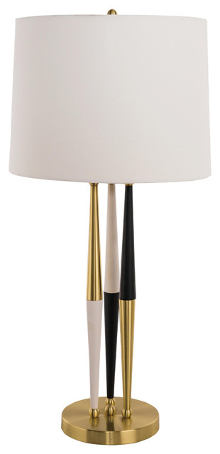 Gold, Black, and White Framed Table Lamp With Drum Shade