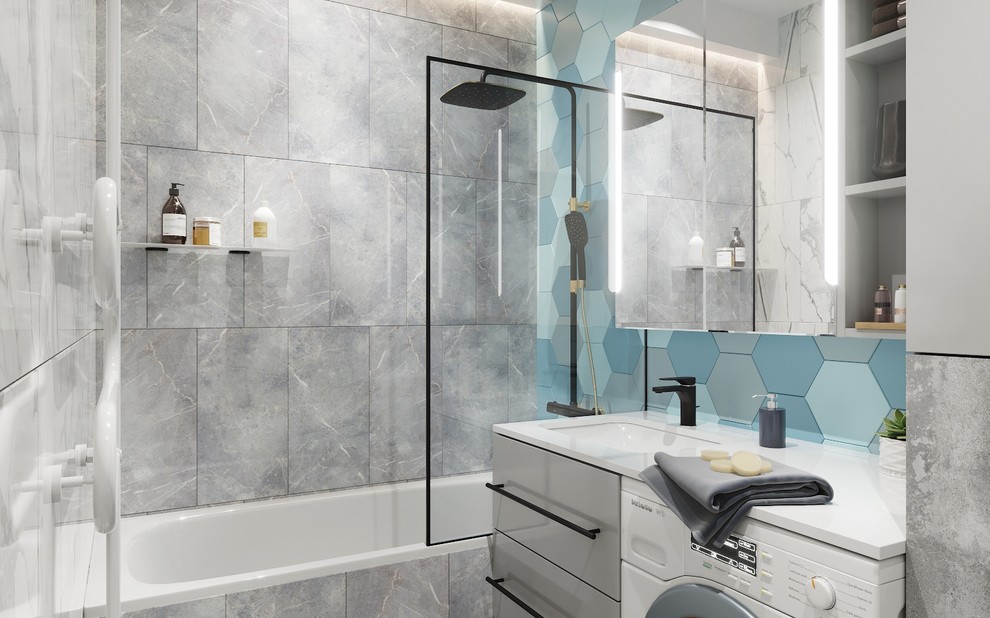 Атмосфера свежести в ванной.