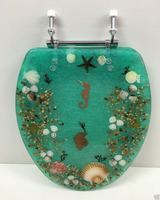 Jewel Seashell and Seahorse Resin Toilet Seat Beach Style Toilet
