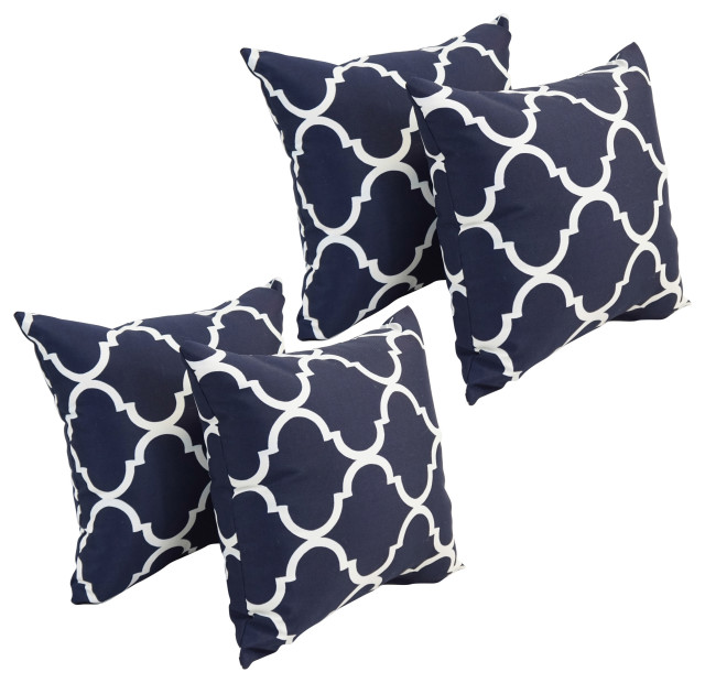17" Square Polyester Outdoor Throw Pillows, Set of 4, Landview Navy