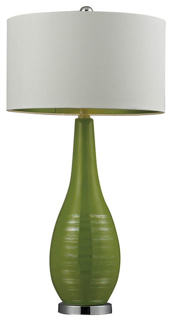 Lime Green/Silver/Chrome 1-Light Table Lamp With White Shade