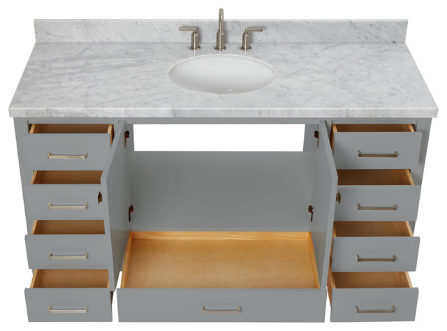 ARIEL Cambridge 61" Single Oval Sink Bathroom Vanity Gray with Marble ...