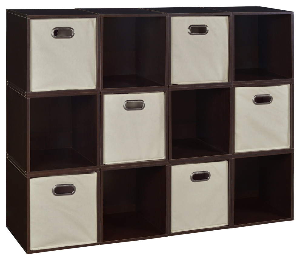 Niche Cubo Storage Set, 12 Cubes and 6 Canvas Bins, Truffle/Natural ...