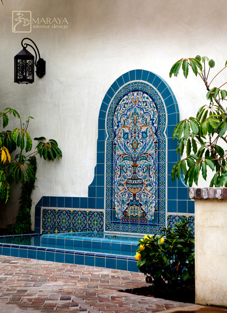 Blue Malibu Tile Fountain - Mediterranean - Landscape - Los Angeles