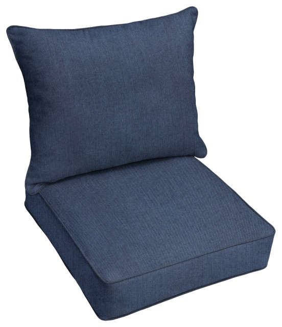 Sorra Home Sunbrella Indoor/Outdoor Indigo Pillow and Cushion Chair Set, 25x25x5