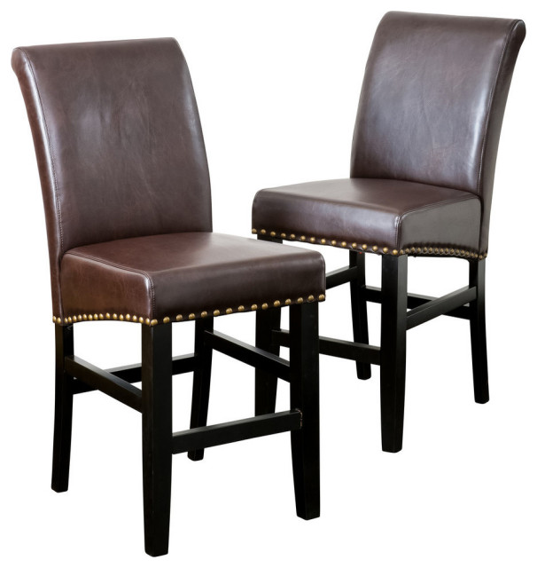 Perrin Contemporary Upholstered Counter Stools with Nailhead Trim (Set ...